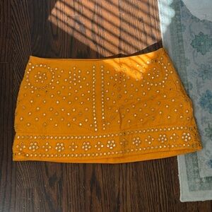 Kimchi Blue Studded Mustard Mini Skirt